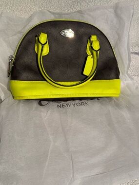 Coach Two-Tone Brown and Neon Yellow Dome Satchel